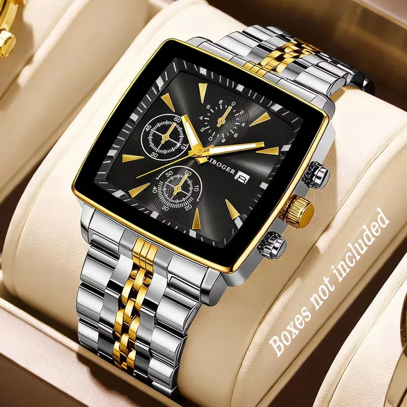 Luxury Square Quartz Watch - Stainless Steel Business Wristwatch