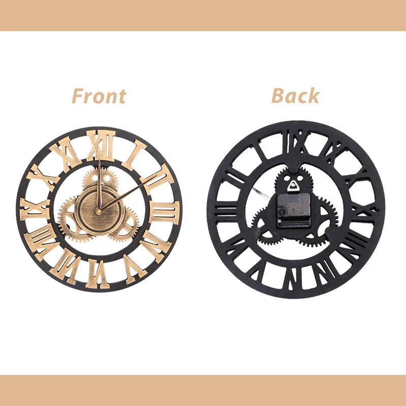 Premium Industrial Wood Wall Clock - European Retro Style