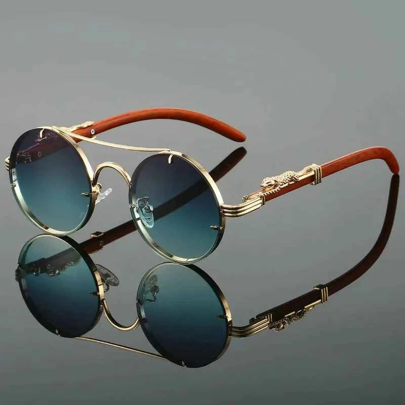 Classic Retro Leopard Head Men's Driving Metal Round Frame