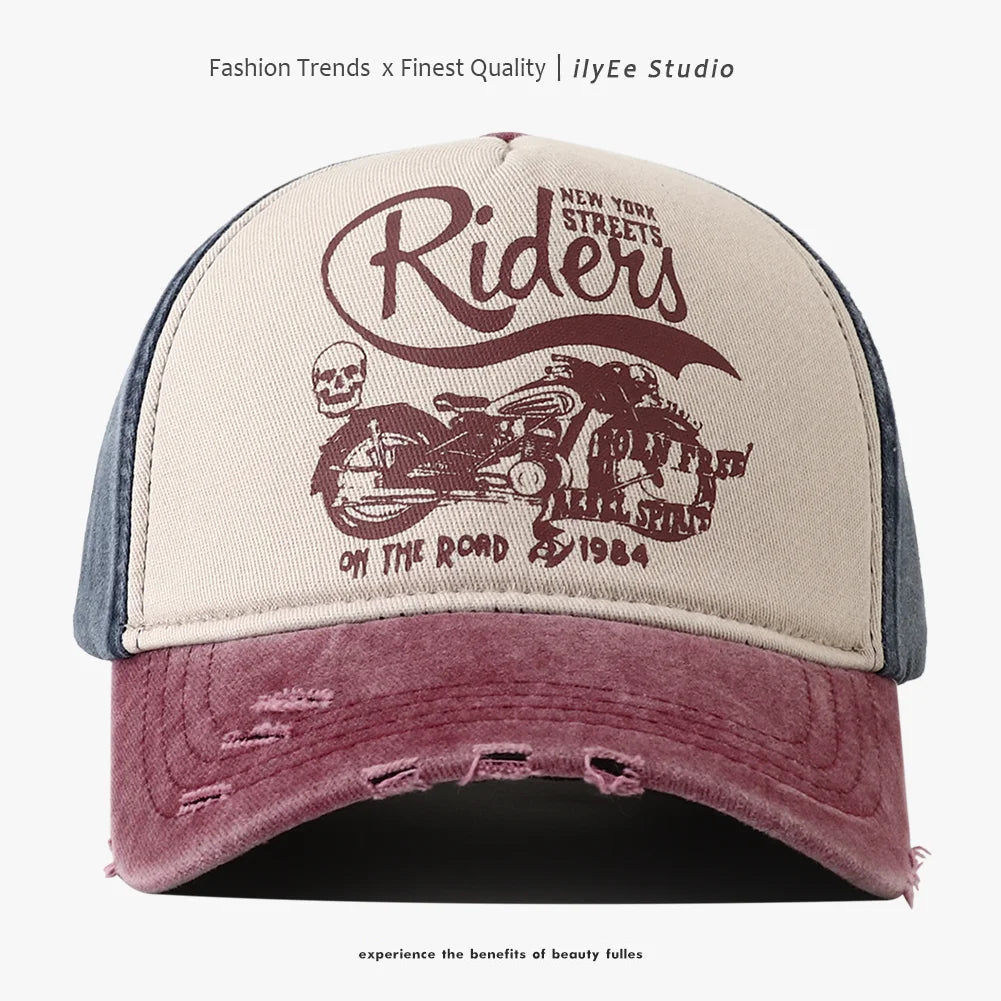 New Washed Cotton Baseball Cap for Women Men Adjustable Snapback Hats Motorcycle Print Hip Hop Dad Hat Men's Summer Cap - Tulique