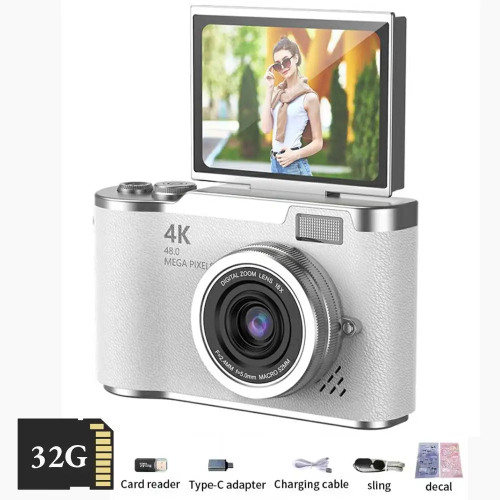 Compact 4K Digital Camera - 48MP HD Selfie Camcorder