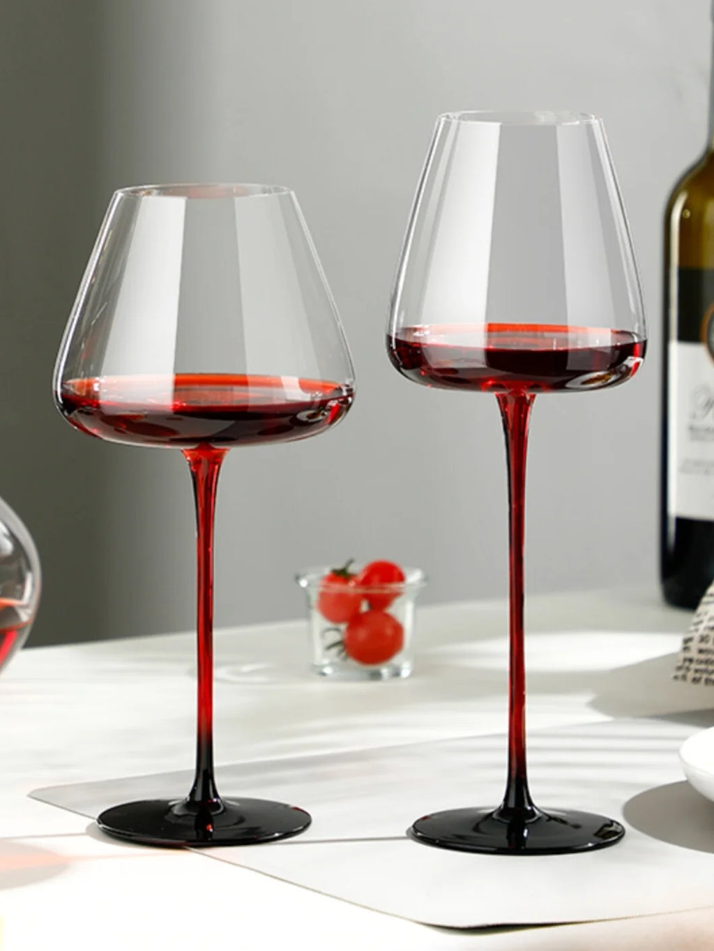 Elegant Burgundy Wine Glasses - Crystal Long Stem Design