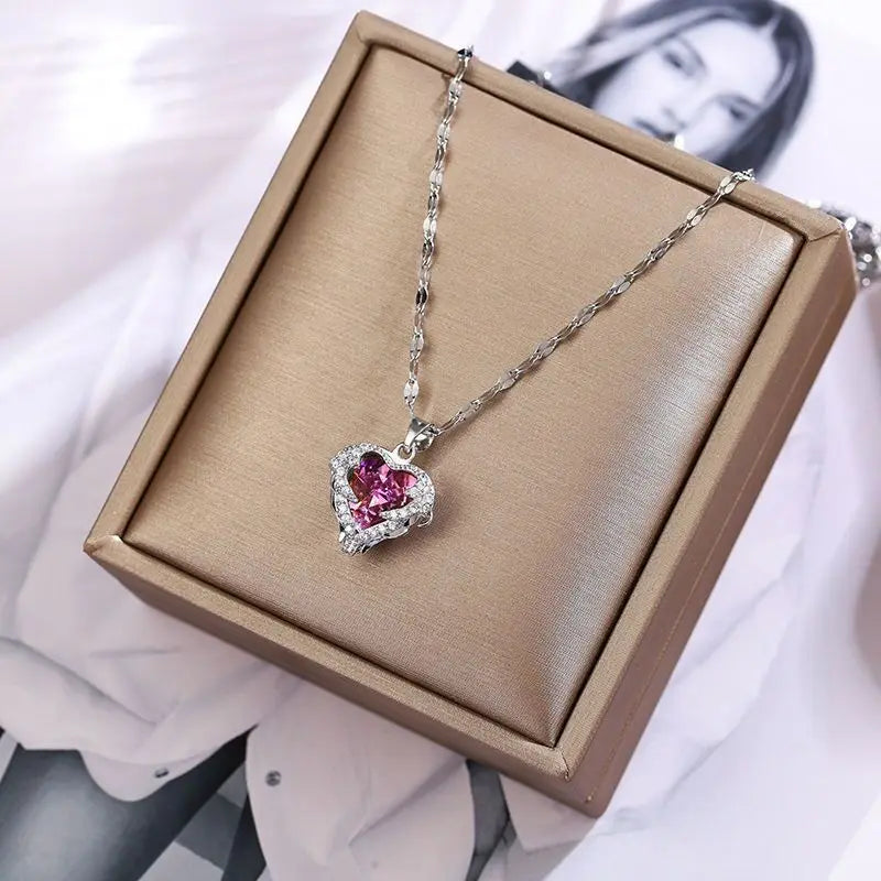 Luxury Crystal Ocean Heart Pendant Necklace - 316L Steel