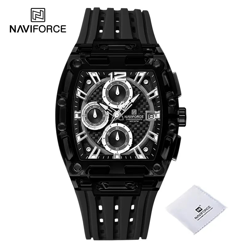 New NAVIFORCE Men's Quartz Multifunction Watches Fashion Sports Chronograph 5ATM Waterproof Silicone Band Casual Man Wrist Watch - Tulique
