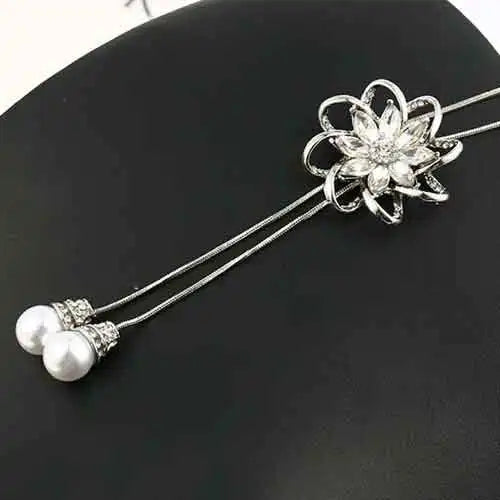 Luxury Crystal Flower Long Sweater Necklace - Elegant Pendant