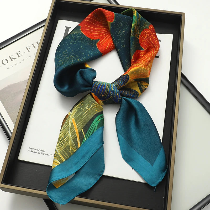 Luxury Silk Square Scarf - Elegant Satin Print Neck Wrap