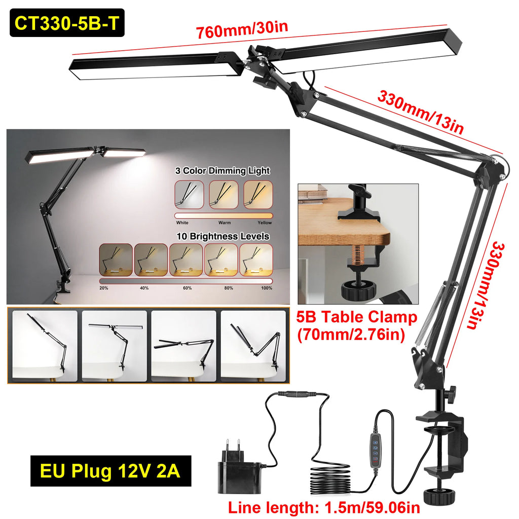 Premium LED Desk Lamp with Clamp - Auto Dimming & Bright