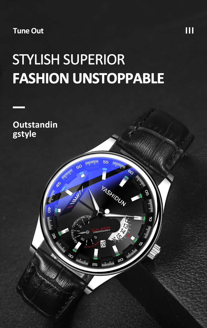 Premium Men's Luminous Quartz Watch - Waterproof Leather
