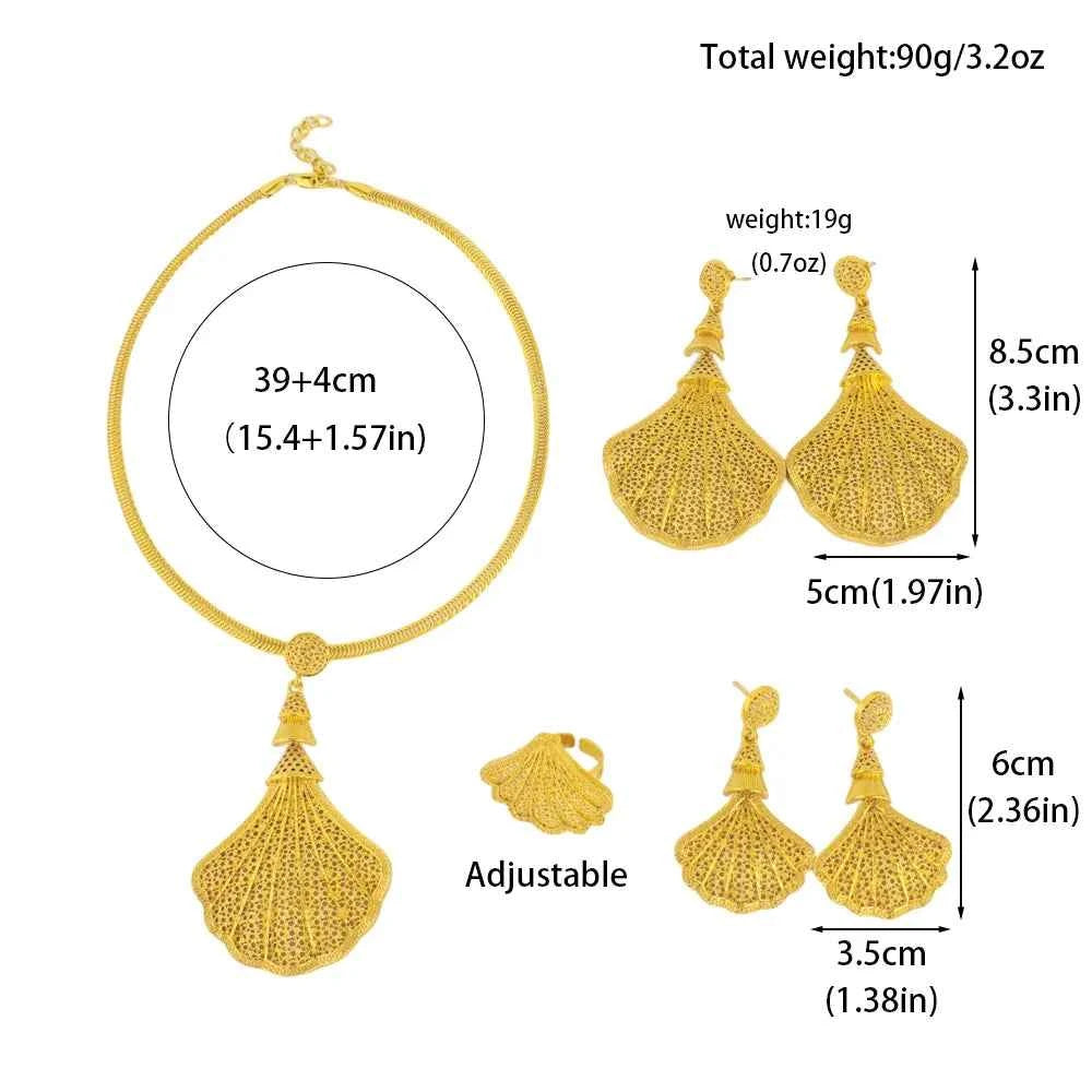 Luxury Gold Plated Necklace Bracelet Ring Set