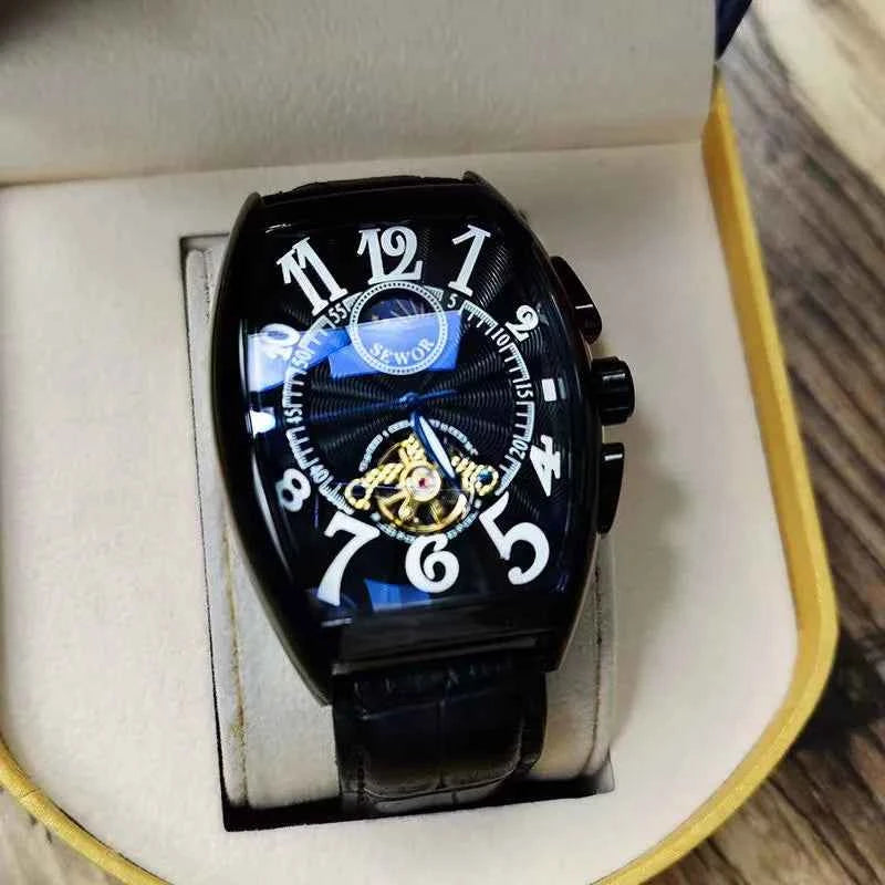 Luxury Automatic Mechanical Watch - Skeleton Tonneau Dial