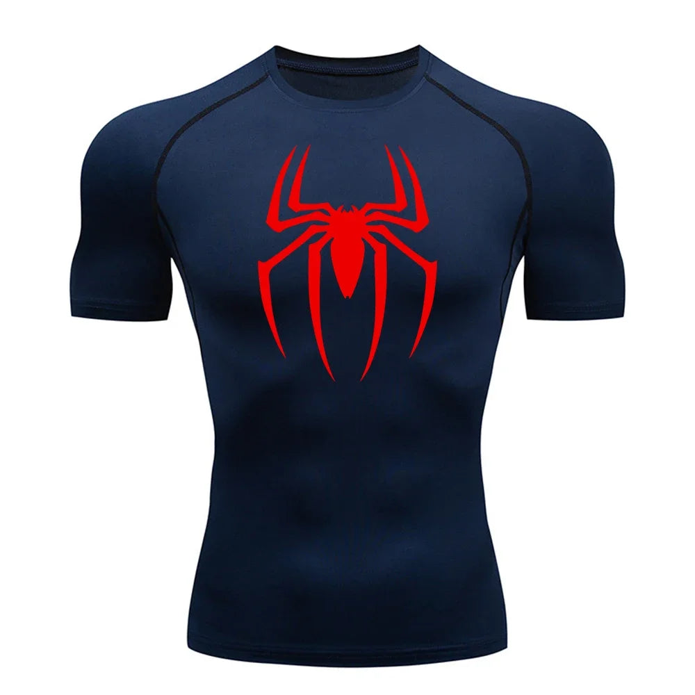 Men's Spider Printed Sports Top - Breathable Quick-Drying Fitness Tee