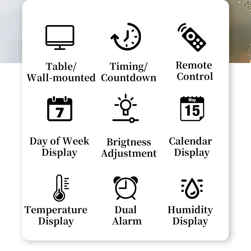 Premium Large Digital Wall Clock - 7-Color Mood Light & Dual Alarm