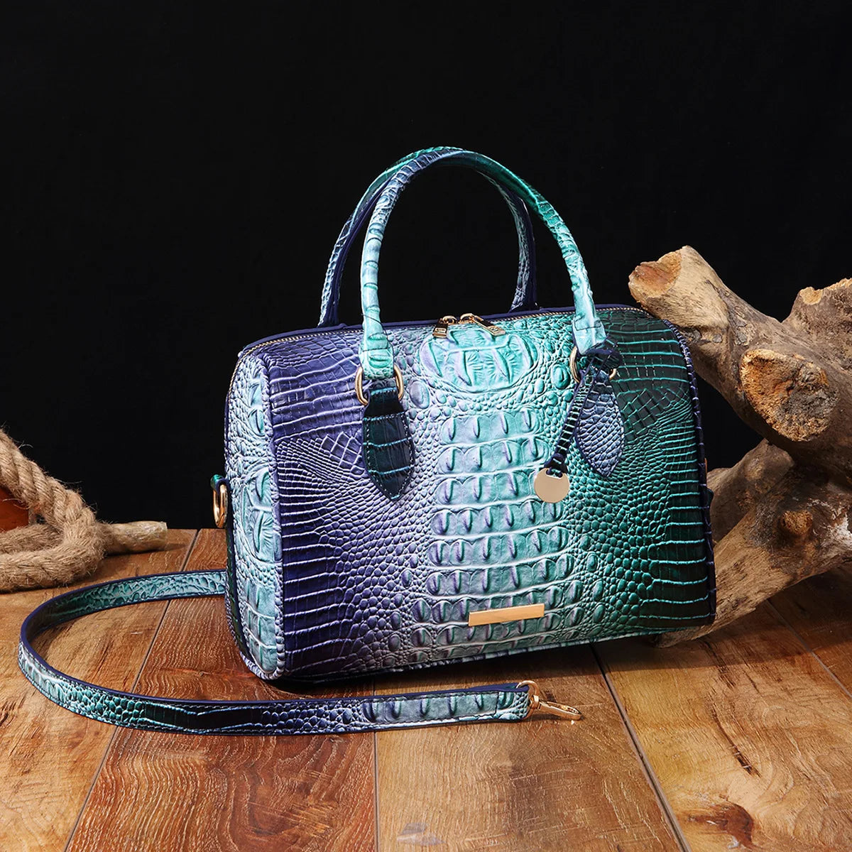 Elegant Crocodile Pattern Boston Bag