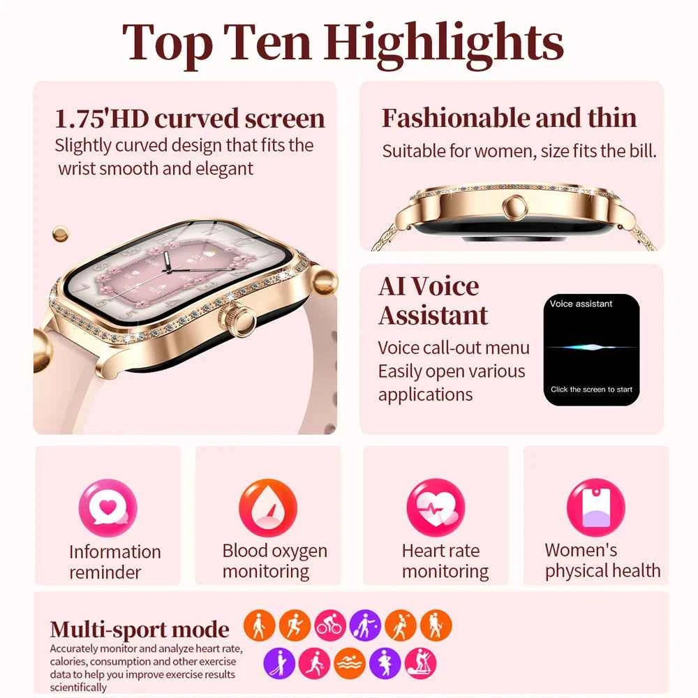 Luxury Smart Watch for Women - 1.75" HD Display & Bluetooth