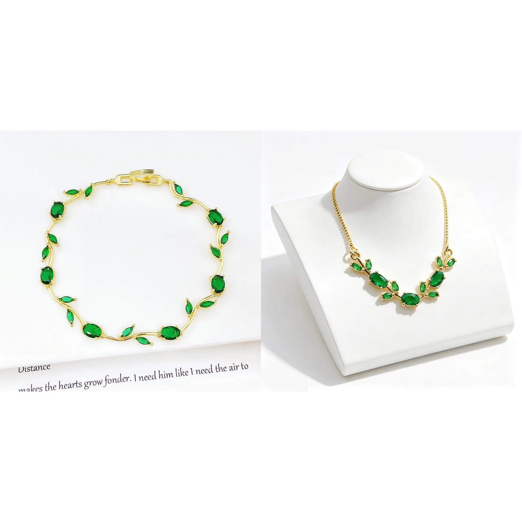 Elegant Crystal Leaf Jewelry Set - Premium Necklace & Bracelet