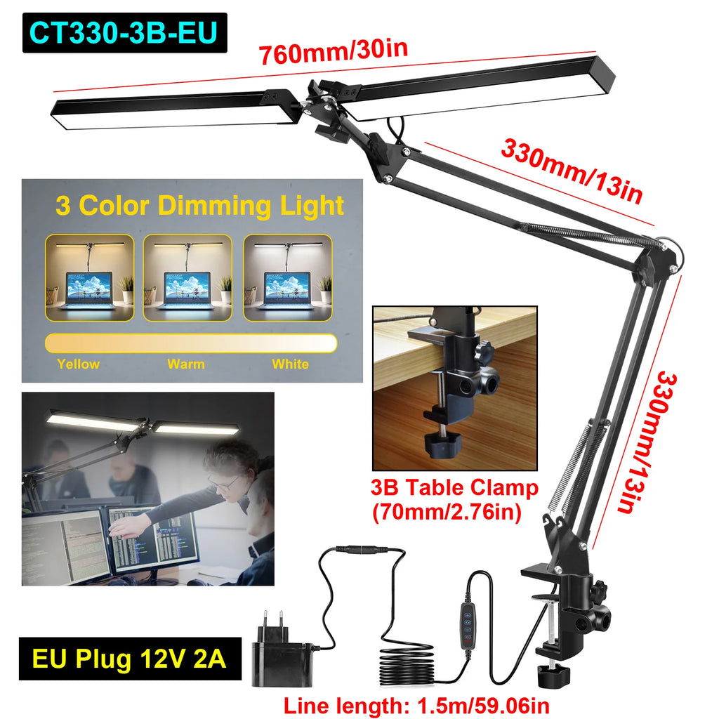 Premium LED Desk Lamp with Clamp - Auto Dimming & Bright