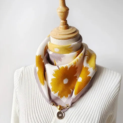 Luxury Silk Square Scarf - Magnetic Buckle & Print