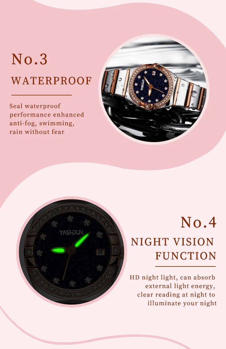 Elegant Ladies Quartz Watch - Waterproof Rose Gold Steel
