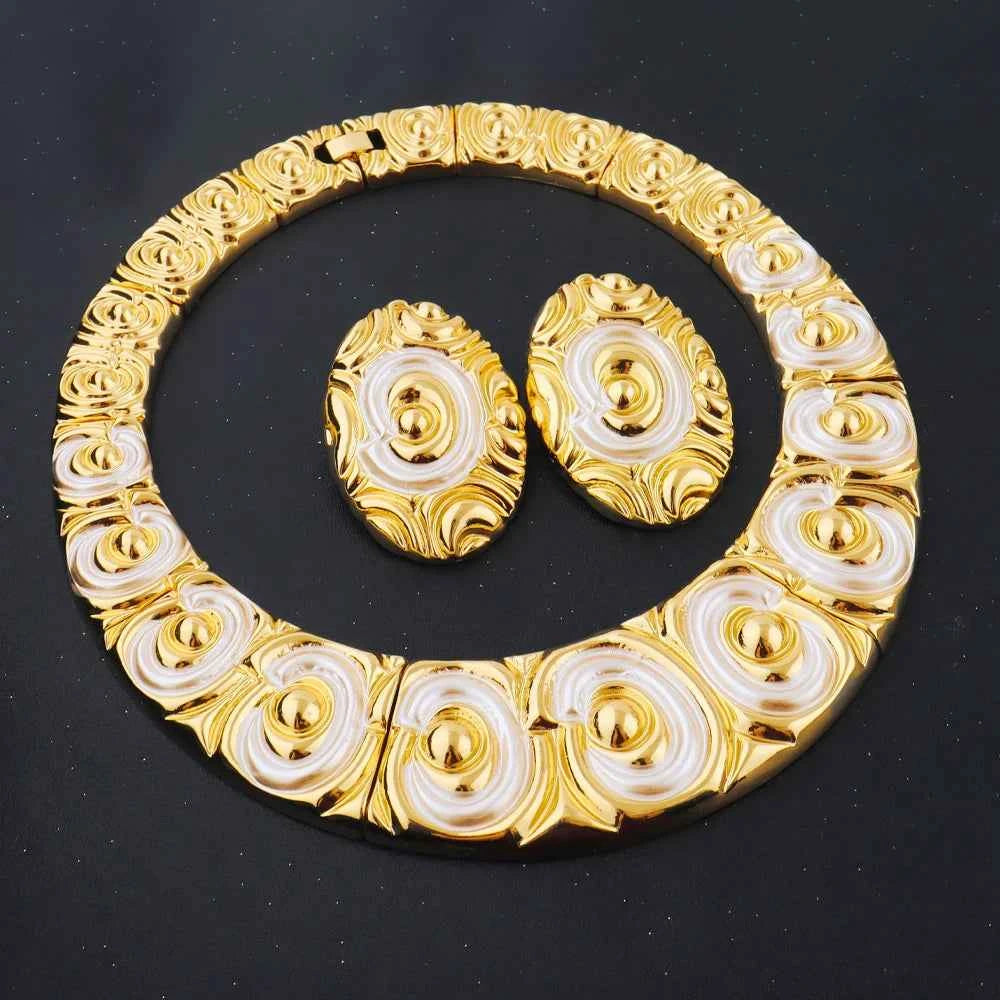Elegant Dubai Noble Jewelry Set - Plated Heavy Necklace Earrings Bracelet Ring