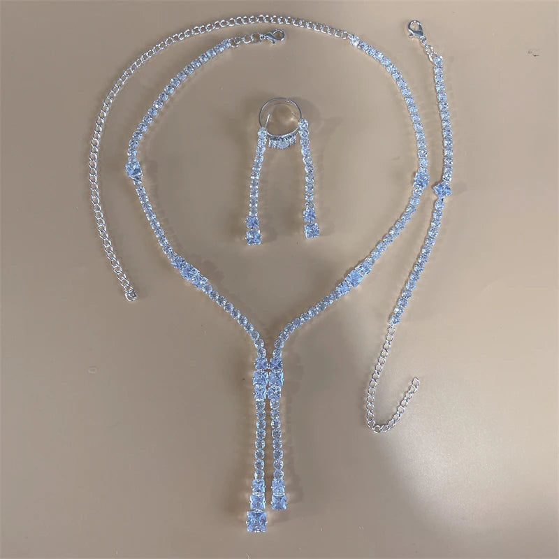 Elegant Crystal Tassel Wedding Jewelry Set - Silver & Gold