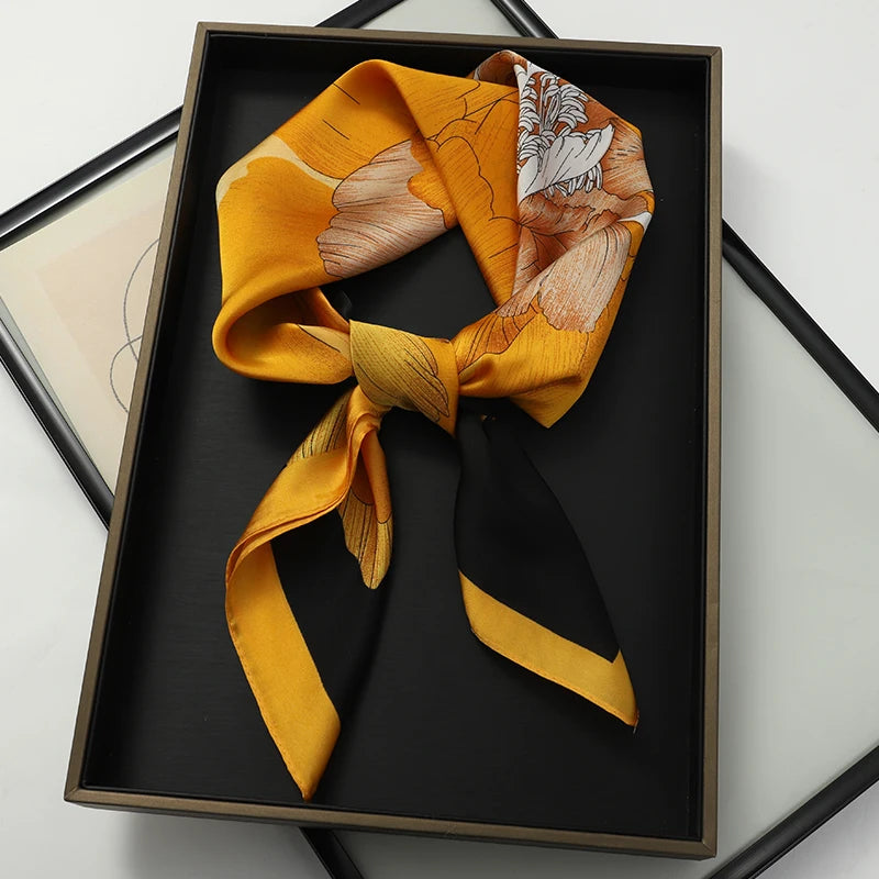 Luxury Silk Square Scarf - Elegant Hair Tie & Neck Band