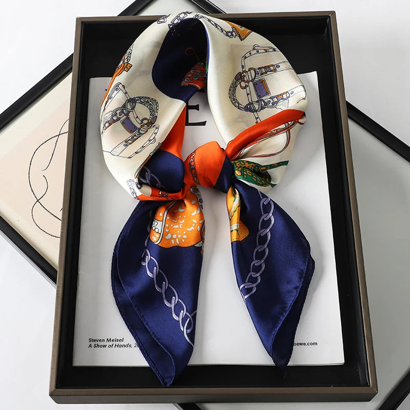 Luxury Silk Square Scarf - Elegant Hair Tie & Neck Band