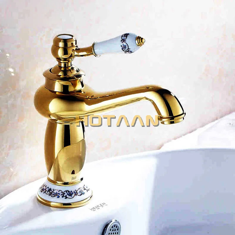 Luxury Gold Basin Faucet - Single Handle Brass Design