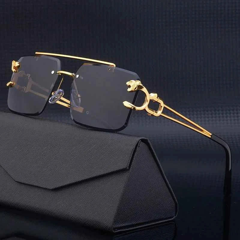 Vintage Square Sunglasses - Rimless Retro Designer Shades