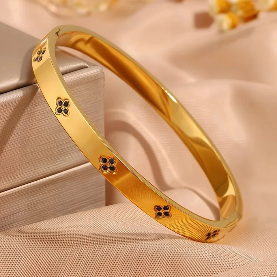 Elegant Stackable Bangles - Sparkling Zirconia Stainless Steel Set