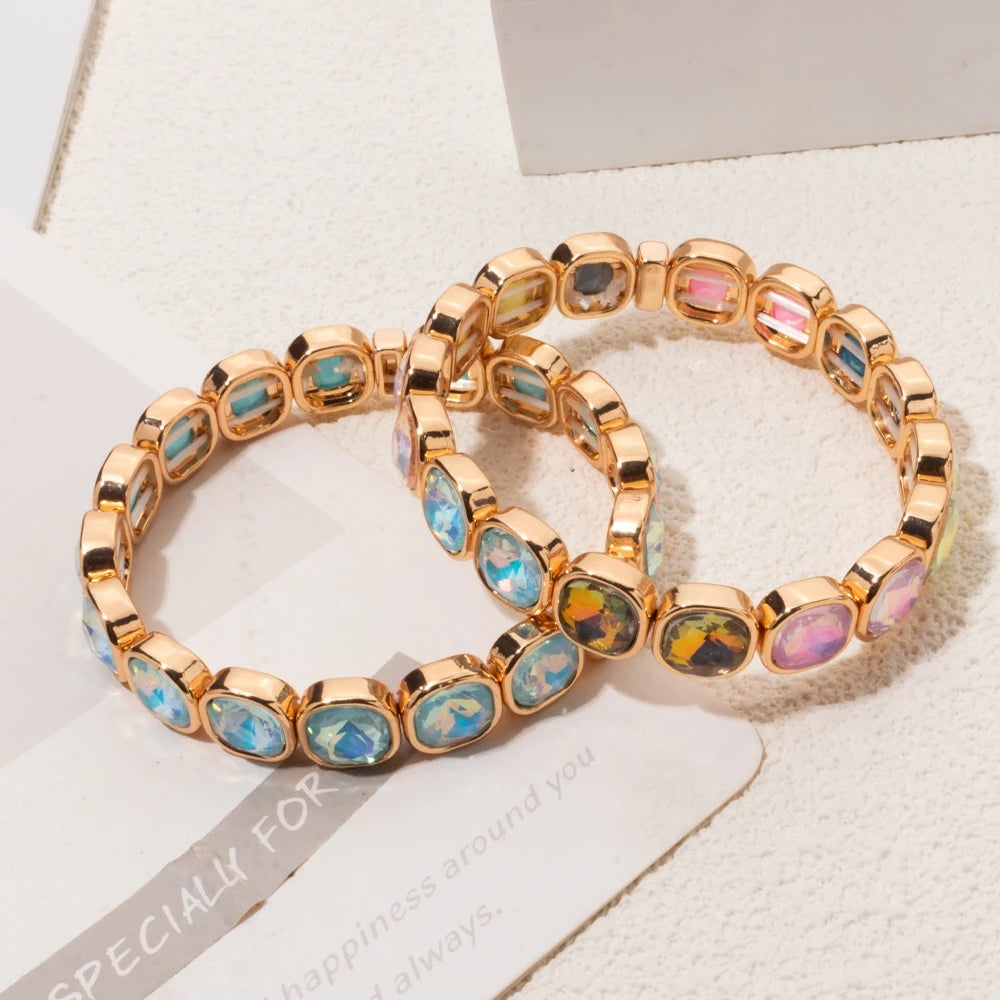 Enamel charm bracelet - colorful square alloy bead elastic bracelet
