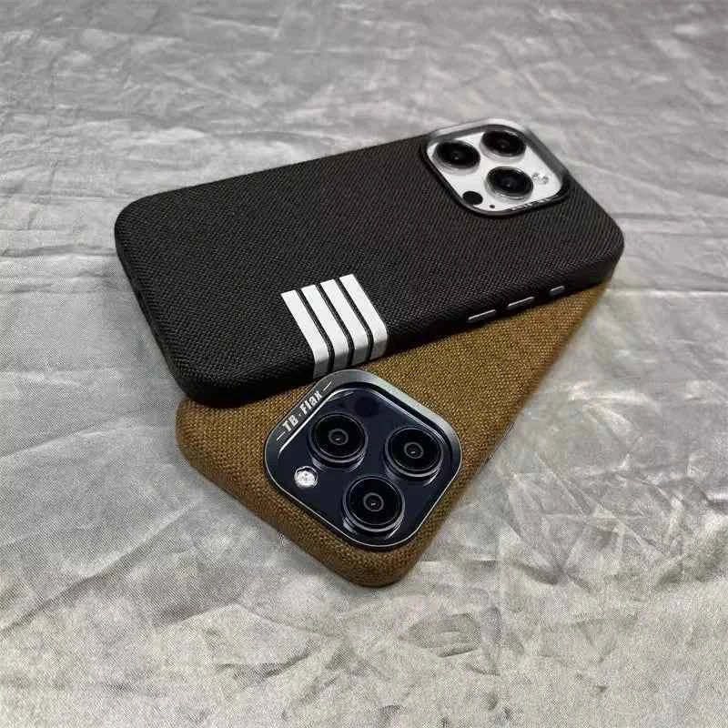 Linen fabric magnetic charging phone case for iPhone 17 16 13 14 15 Pro Max Retro style anti-fall protective case For 15 14 plus