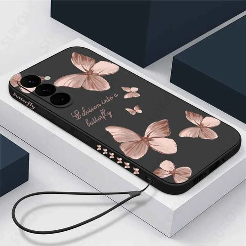 Elegant Butterfly Phone Case with Hand Lanyard - Soft Silicone
