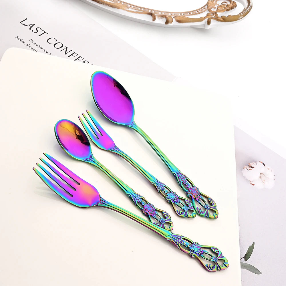 Elegant Rainbow Stainless Steel Flatware Set - Vintage Style