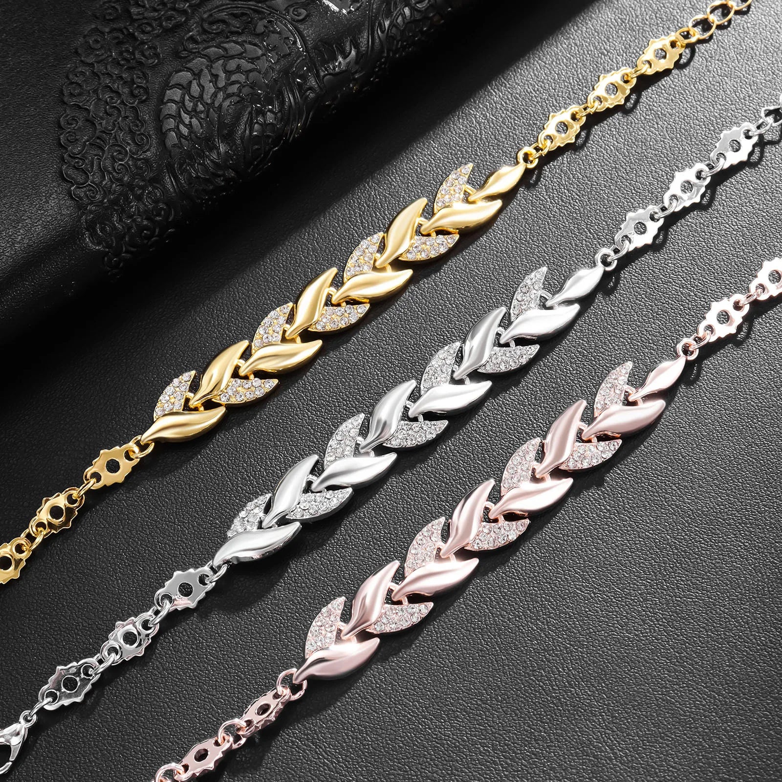 Elegant Braided Leaf Bracelet - Crystal Charm Jewelry