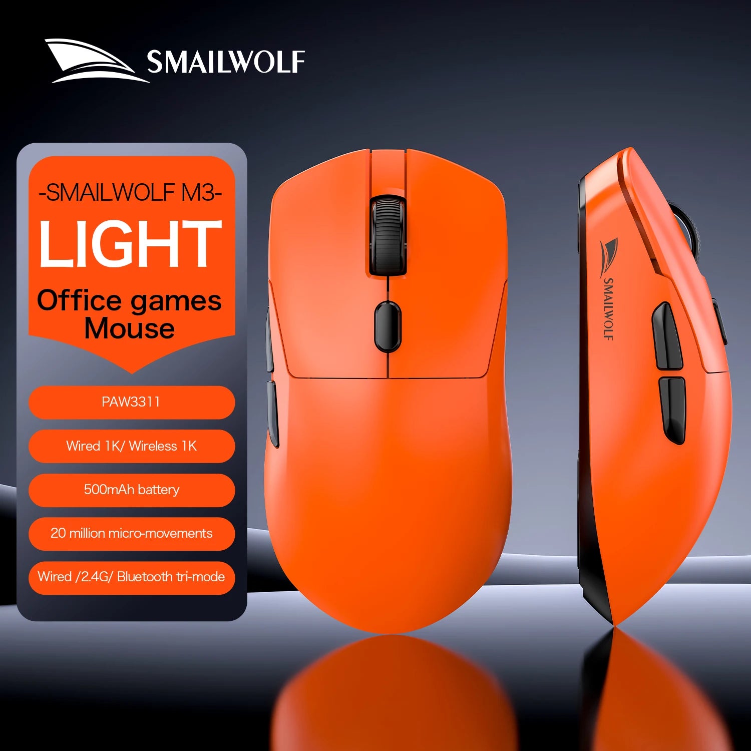 Premium Wireless Gaming Mouse - Tri-Mode PAW3311 Lightweight