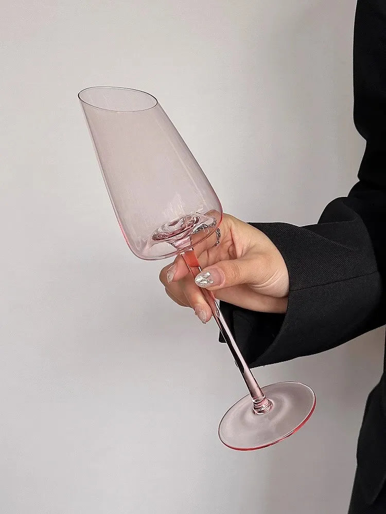 Elegant Pink Vintage Wine Glass - Slanted Mouth Design