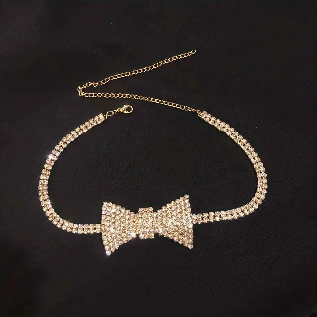 Elegant Crystal Bow Necklace - Rhinestone Jewelry Accessory