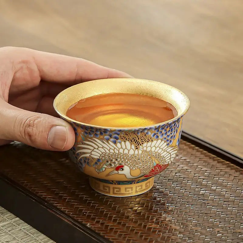 Gilt Ceramic Master Cup - Premium white ceramic teacup with gold gilt accents and traditional Ruihe Chengxiang design