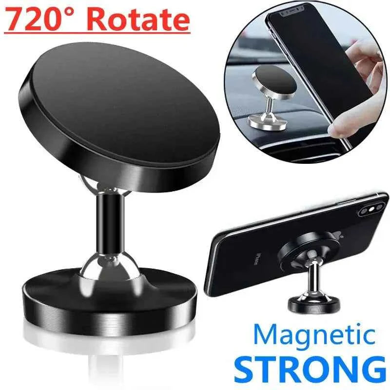 Magnetic car phone holder - black 720-rotate dashboard mount with smartphone attached