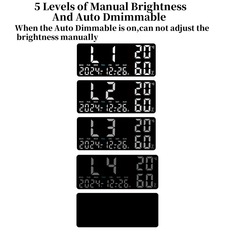 Premium Large Digital Wall Clock - 7-Color Mood Light & Dual Alarm