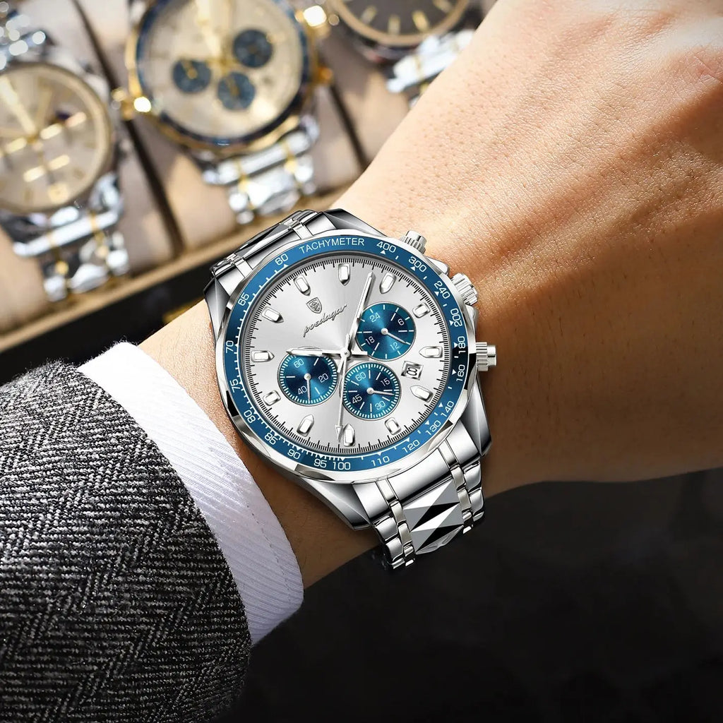 Luxury Men's Quartz Watch - Waterproof Stainless Steel Chronograph