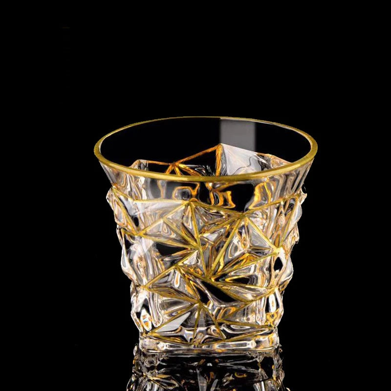 Elegant Luxury Whiskey Glass - Crystal & Golden Line Design