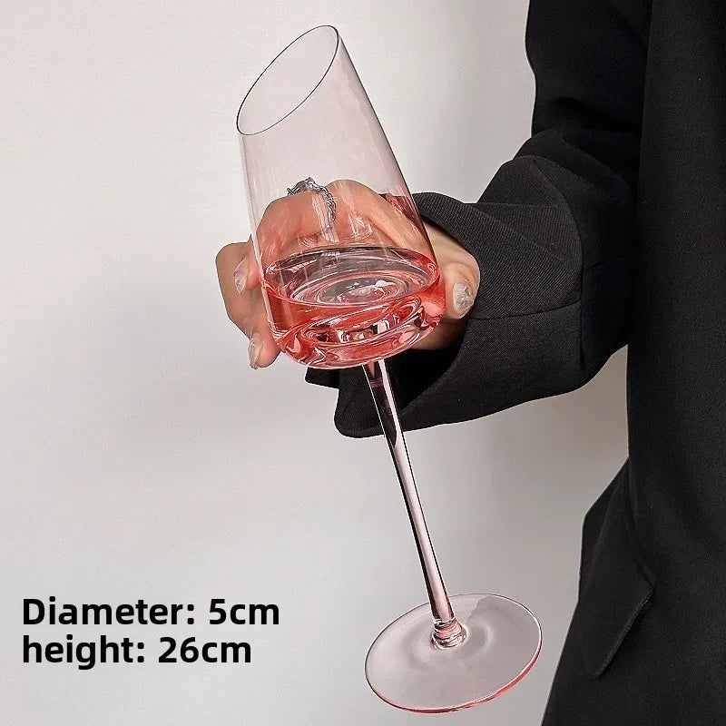 Elegant Pink Vintage Wine Glass - Slanted Mouth Design
