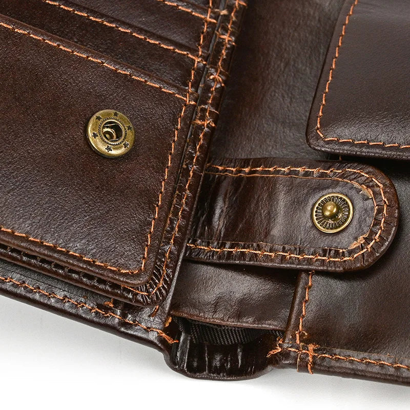 Premium Cow Leather Short Wallet - Unisex Hasp Clutch