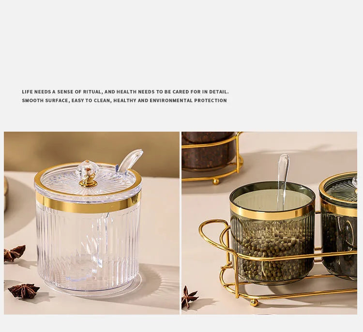 Elegant Metal Luxury Spice Jar Rack - Airtight Storage