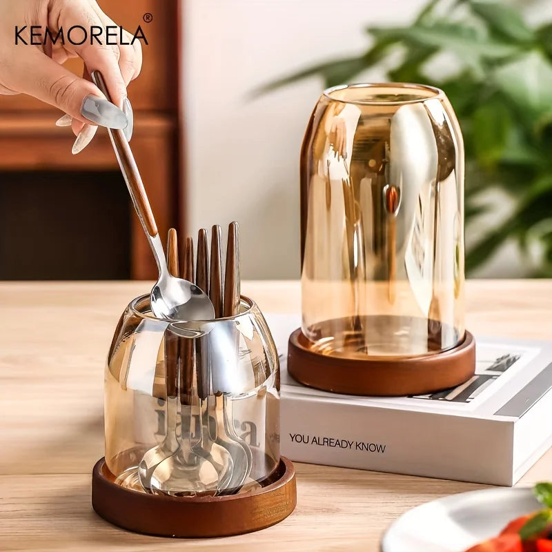 Elegant Kitchen Utensil Storage Jar with Tray
