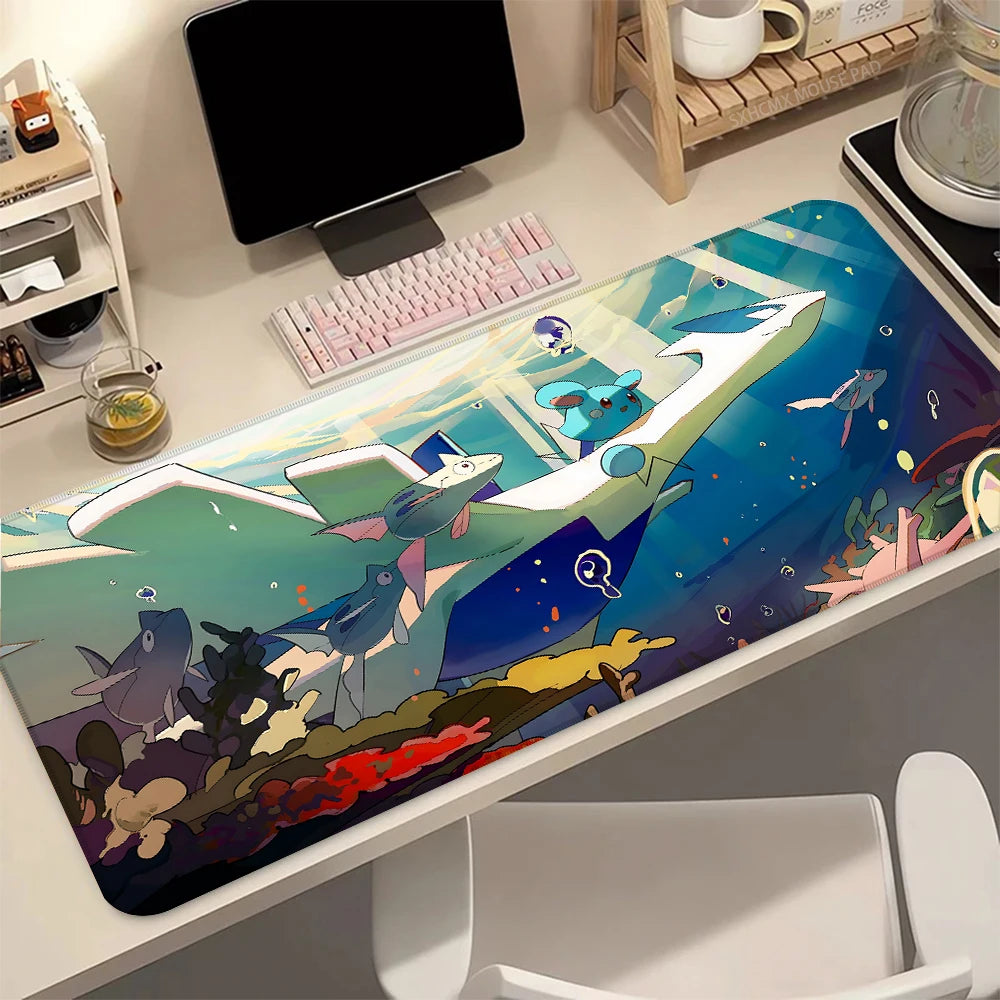Premium Pokemon Lugia Mouse Pad - Extended Desk Mat with Stitched Edges