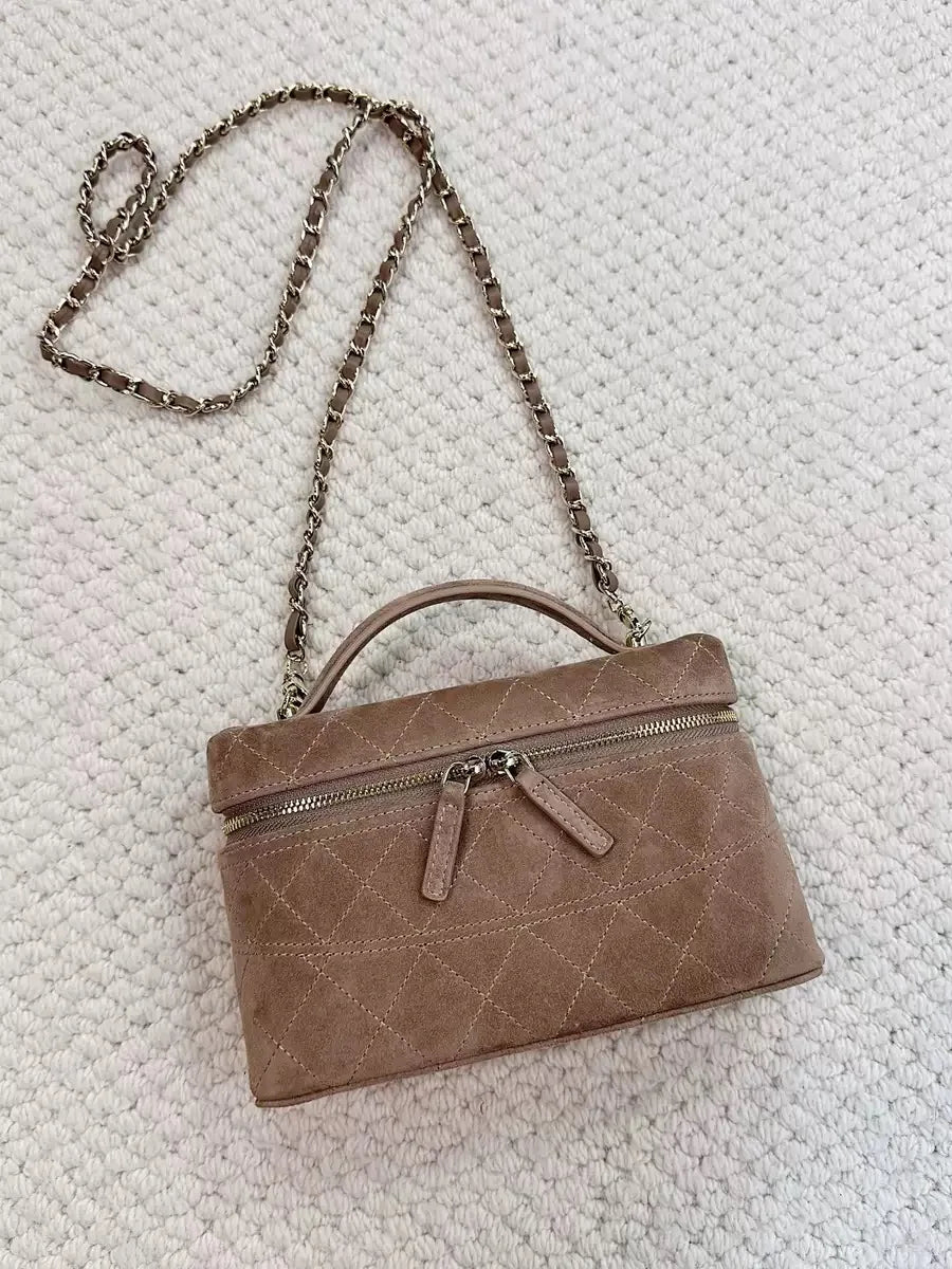 Elegant Frosted Suede Diamond Grid Chain Bag