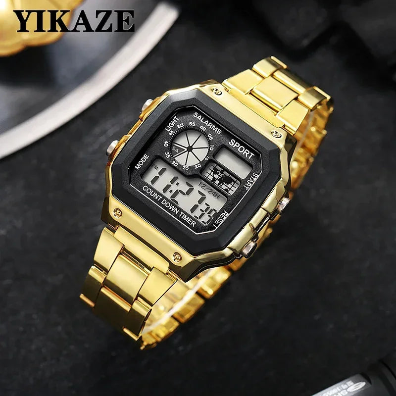 Classic Men's Digital Watch - Stainless Steel LED Wristwatch