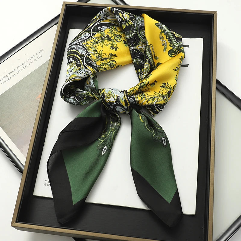 Luxury Silk Square Scarf - Elegant Satin Print Neck Wrap